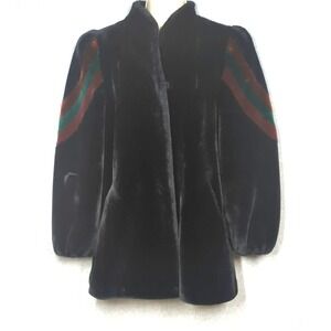 BORGAZIA Faux Fur Black Coat 8 Striped Easy Elegance Retro Boho Appeal On Trend